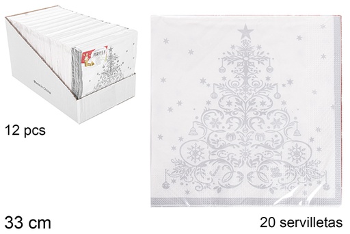 [113697] 20 servilletas decorada árbol de navidad plata 33cm