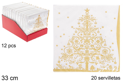 [113698] Pack 20 serviettes papier déc.sapin de Noël doré 33 cm