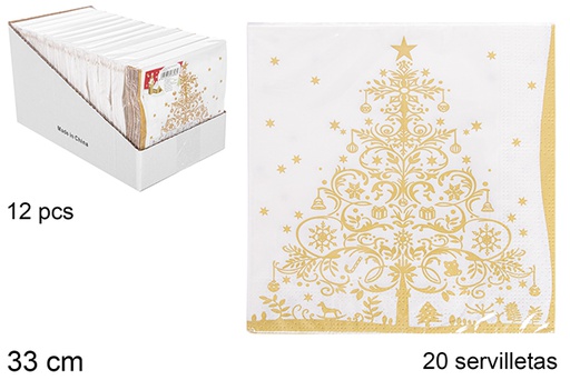 [113698] Pack 20 serviettes papier déc.sapin de Noël doré 33 cm