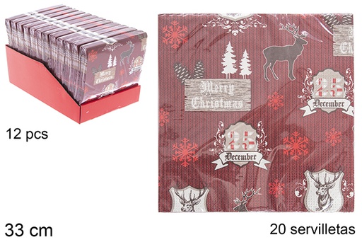 [113701] Pack 20 paper napkins with deer 33 cm