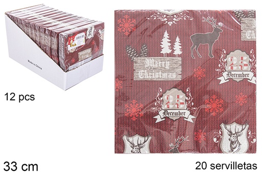 [113701] Pack 20 paper napkins with deer 33 cm