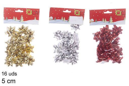 [113732] Pack 16 arcs cadeaux argent/or/rouges 5 cm