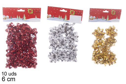 [113733] Pack 10 noeuds cadeau de Noël or/argent/rouge/ 6 cm