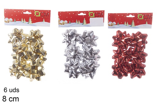 [113734] Pack 6 gold/silver/red gift bows 8 cm