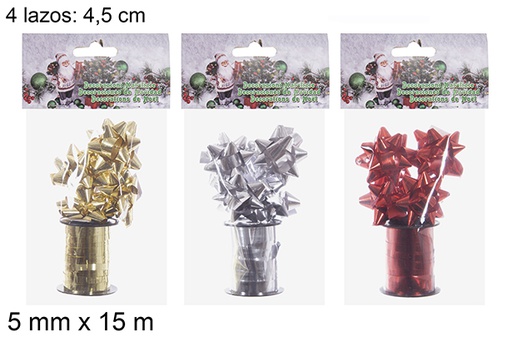 [113819] Pack 4 fiocchi regalo con rotolo di nastro 5 mm x 15 m.  assortito 4,5 cm