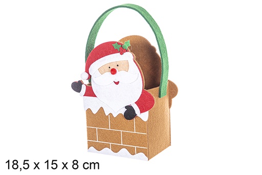 [113852] Borsa in feltro Babbo Natale nel camino 18,5x15 cm