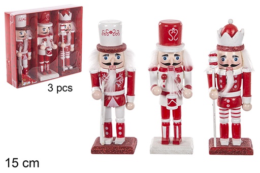 [113868] Pack 3  wooden red Christmas nutcracker soldier 15 cm 