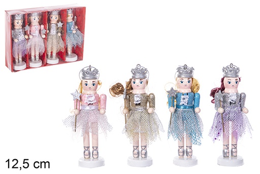 [113870] Pack 4  colorful wooden Christmas nutcracker woman 12,5 cm