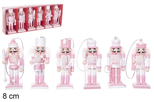 [113872] Pack 6 soldados quebra-nozes de Natal rosa de madeira 8 cm