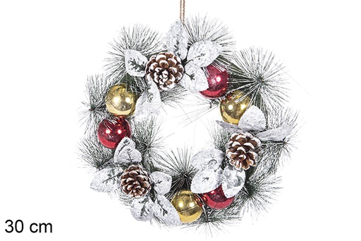 [113879] Christmas wreath gold/red balls 30 cm