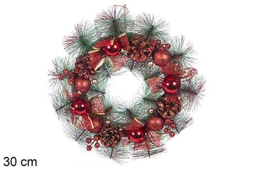 [113886] Red Christmas wreath with bows 30 cm 