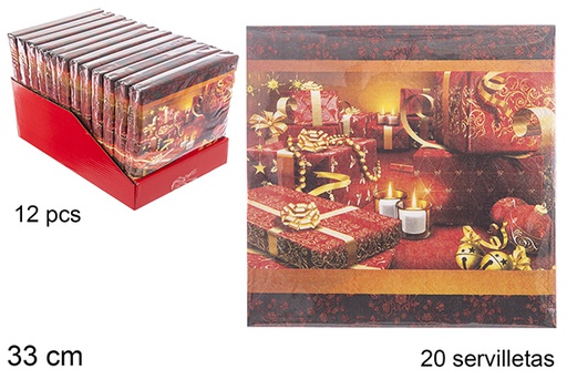 [113933] Pack 20 serviettes en papier décorées de Noël à 3 plis 33 cm