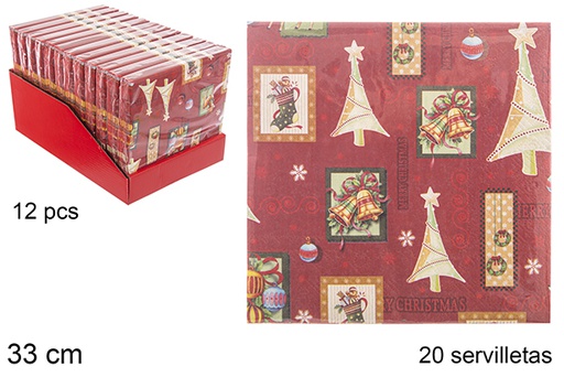 [113936] Pack 20 serviettes en papier décorées de Noël à 3 plis 33 cm