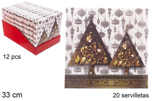 [113941] Pack 20 serviettes en papier décorées de Noël à 3 plis 33 cm