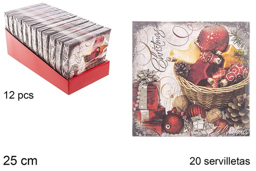 [113953] Pack 20 serviettes 3 épaisseurs décorées de Noël 25 cm