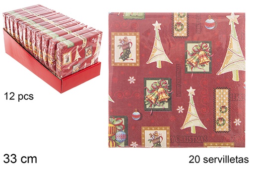 [113954] Pack 20 serviettes en papier décorées de Noël à 3 plis 25 cm