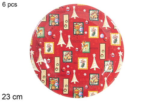 [113973] Pack 6 Christmas decorated paper plates 23 cm  