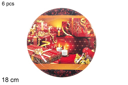 [113983] Pack 6 assiettes en papier décorées de Noël 18 cm 