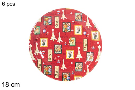 [113985] Pack 6 platos papel decorado Navidad 18 cm