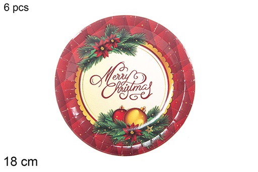 [113987] Pack 6 Christmas decorated paper plates 18 cm  