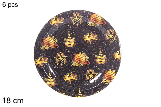 [113989] Pack 6 Christmas decorated paper plates 18 cm 