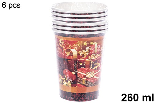 [113995] Pack 6 gobelets en papier décorés de Noël 260 ml