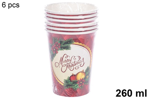 [113999] Pack 6 gobelets en papier décorés de Noël 260 ml