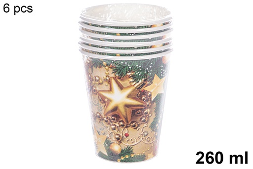 [114003] Pack 6 gobelets en papier décorés de Noël 260 ml