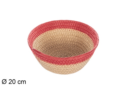 [112356] Cesta redonda cuerda papel natural borde rojo 20 cm