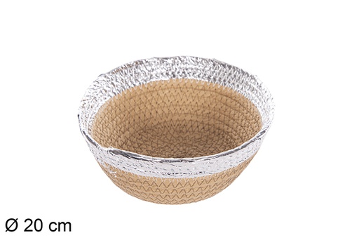[112358] ROUND NATURAL ROPE BASKET W/SILVER EDGE