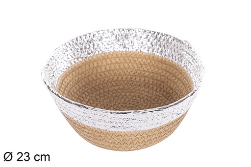 [112370] ROUND NATURAL ROPE BASKET W/SILVER EDGE