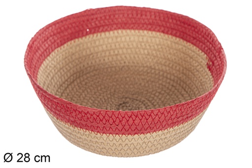 [112371] ROUND NATURAL PAPER ROPE BASKET RED EDGE