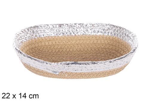 [112391] OVAL NATURAL ROPE BASKET W/SILVER EDGE