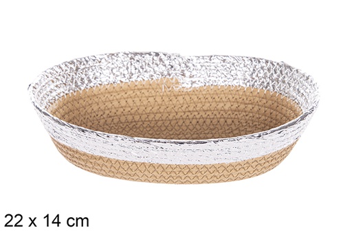 [112397] OVAL NATURAL ROPE BASKET W/SILVER EDGE