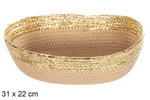 [112399] OVAL NATURAL PAPER ROPE BASKET GOLD EDGE