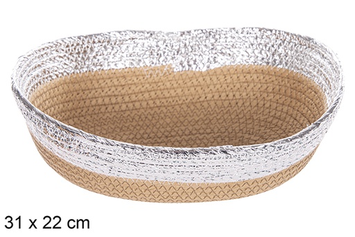 [112400] OVAL NATURAL ROPE BASKET W/SILVER EDGE