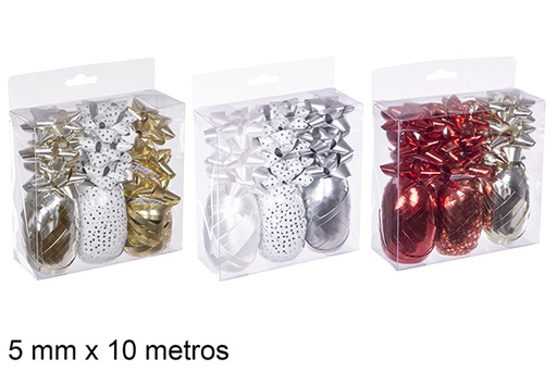 [112465] Pack 3 rubans avec 9 noeuds Cadeau de Noël couleurs assorties