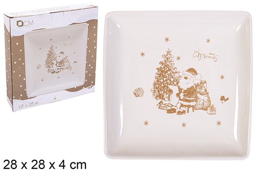 [113192] New gold square ceramic Christmas tray 28 cm