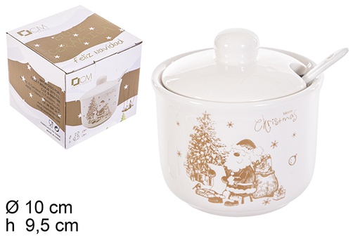 [113216] Barattolo in ceramica con cucchiaino Natale oro New 10x9,5 cm