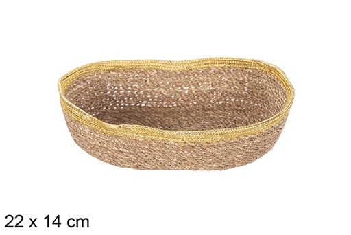 [113255] Cesta ovalada seagrass y yute oro 22x14 cm