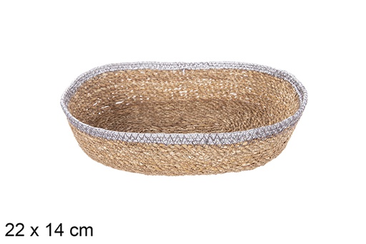 [113257] Cesta ovalada seagrass y yute plata 22x14 cm