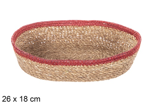 [113261] Cesta ovalada seagrass y yute rojo 26x18 cm