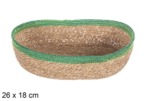 [113263] Cesta ovalada seagrass y yute verde 26x18 cm