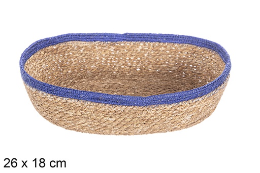 [113267] Cesta ovalada seagrass y yute azul 26x18 cm