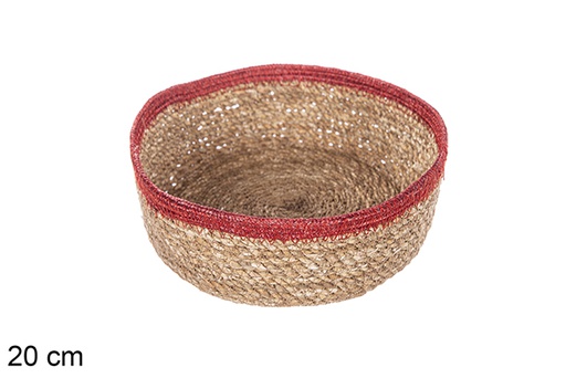 [113275] Panier rond en jonc de mer et jute rouge 20 cm