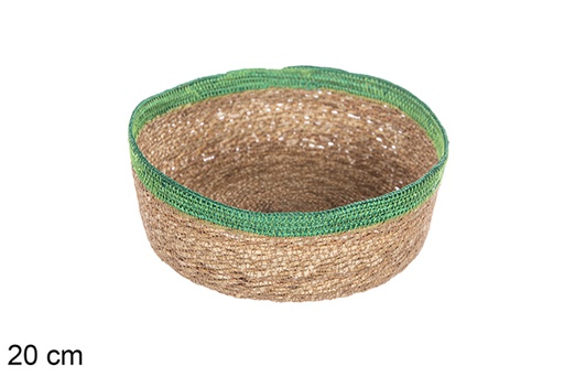 [113278] Panier rond en jonc de mer et jute vert 20 cm