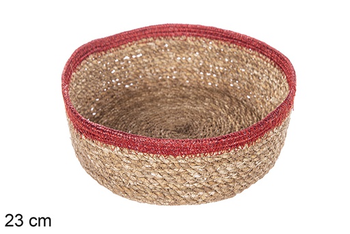 [113281] Panier rond en jonc de mer et jute rouge 23 cm