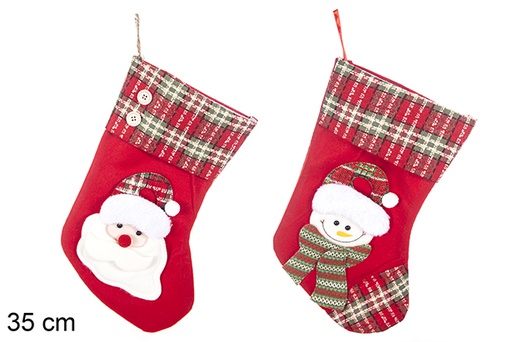 [113390] Red Christmas stocking decorated assorted 35 cm