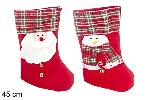 [113391] Red Christmas sock with decorated bell assorted 45 cm