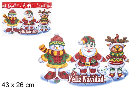 [113398] Poupée Père Noël/neige/renne décoration de Noël fenêtre 43x26 cm